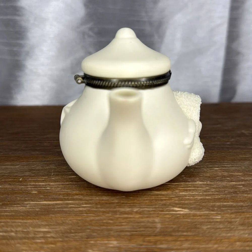 Dept 56 I’m A Little Teapot Bisque Porcelain Hinged Snowbaby Cherub Trinket Box